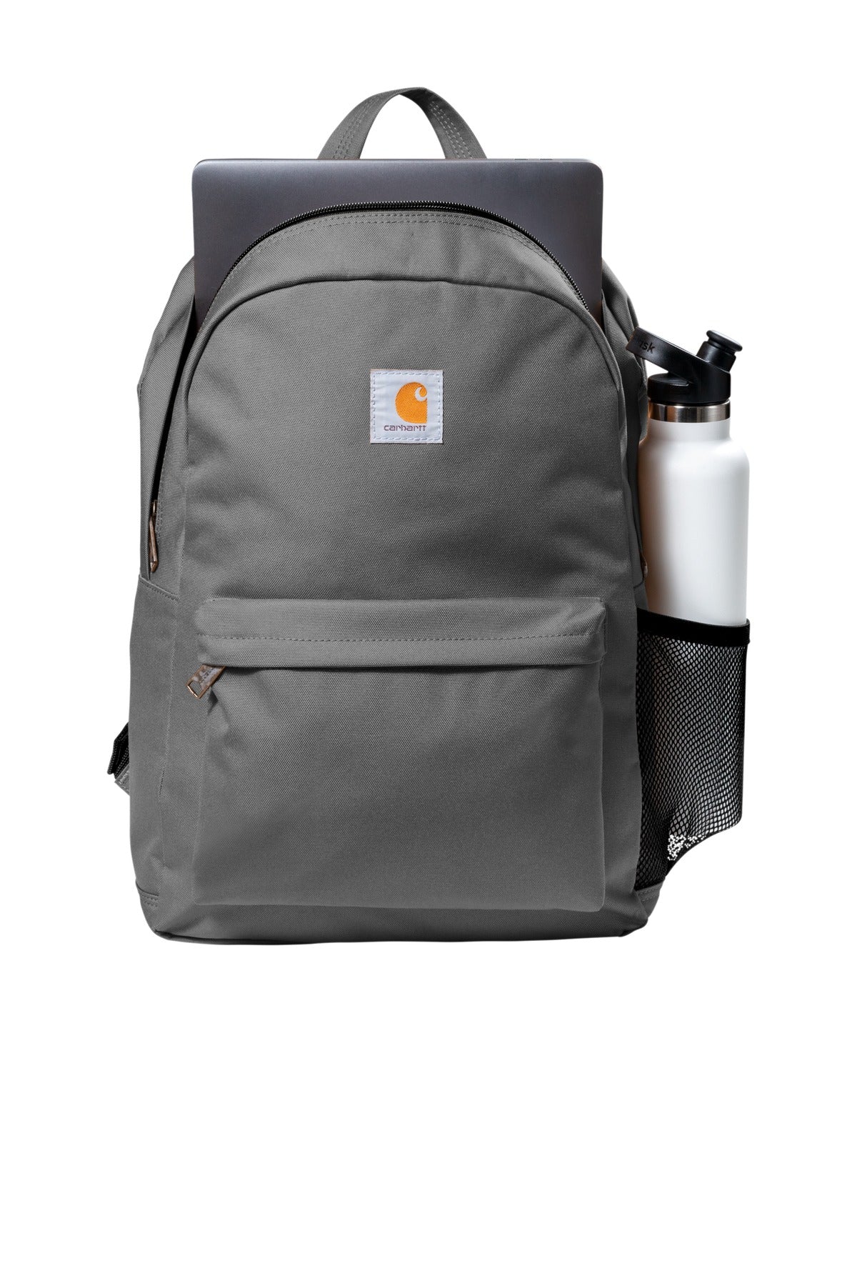 Front View of Grey Carhartt Canvas Backpack. CT89241804 plain