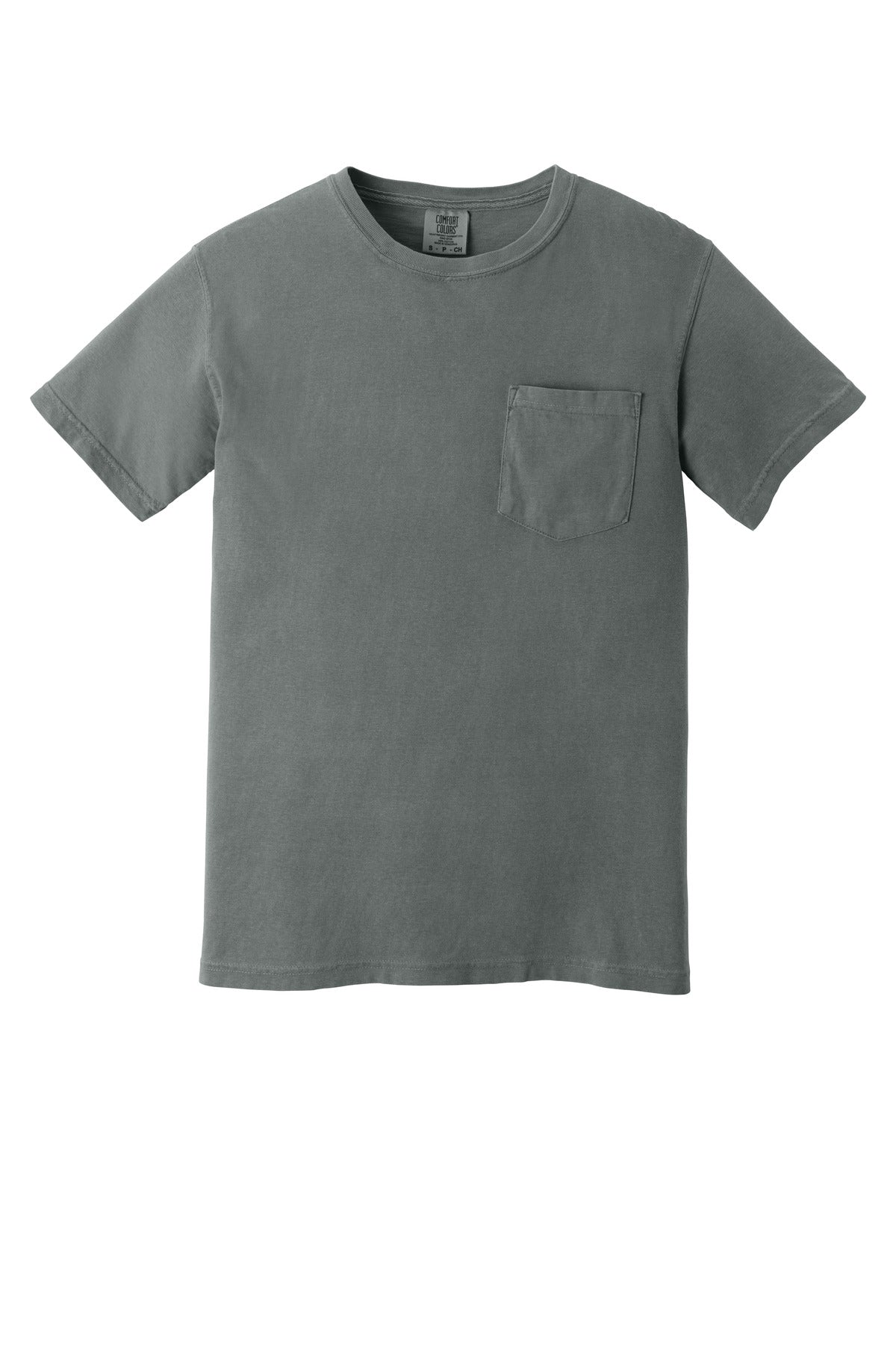 Front View of Grey COMFORT COLORS Heavyweight Ring Spun Pocket Tee. 6030 plain