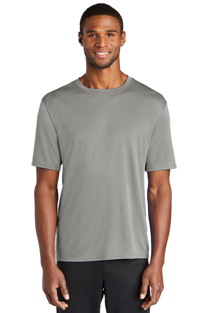 Front View of Grey Concrete Port & Co Performance Tee. PC380 plain
