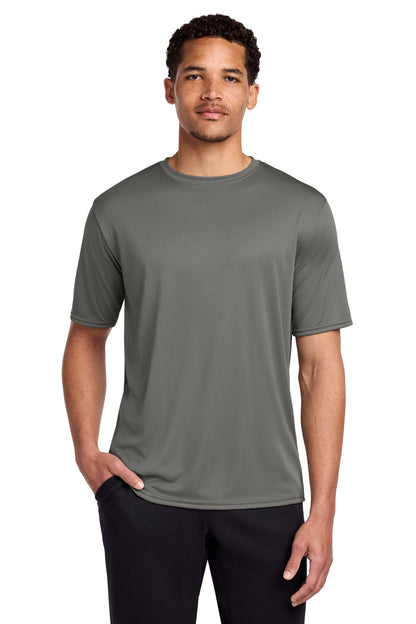 Front View of Grey Concrete Port & Co Performance Tee. PC380 plain
