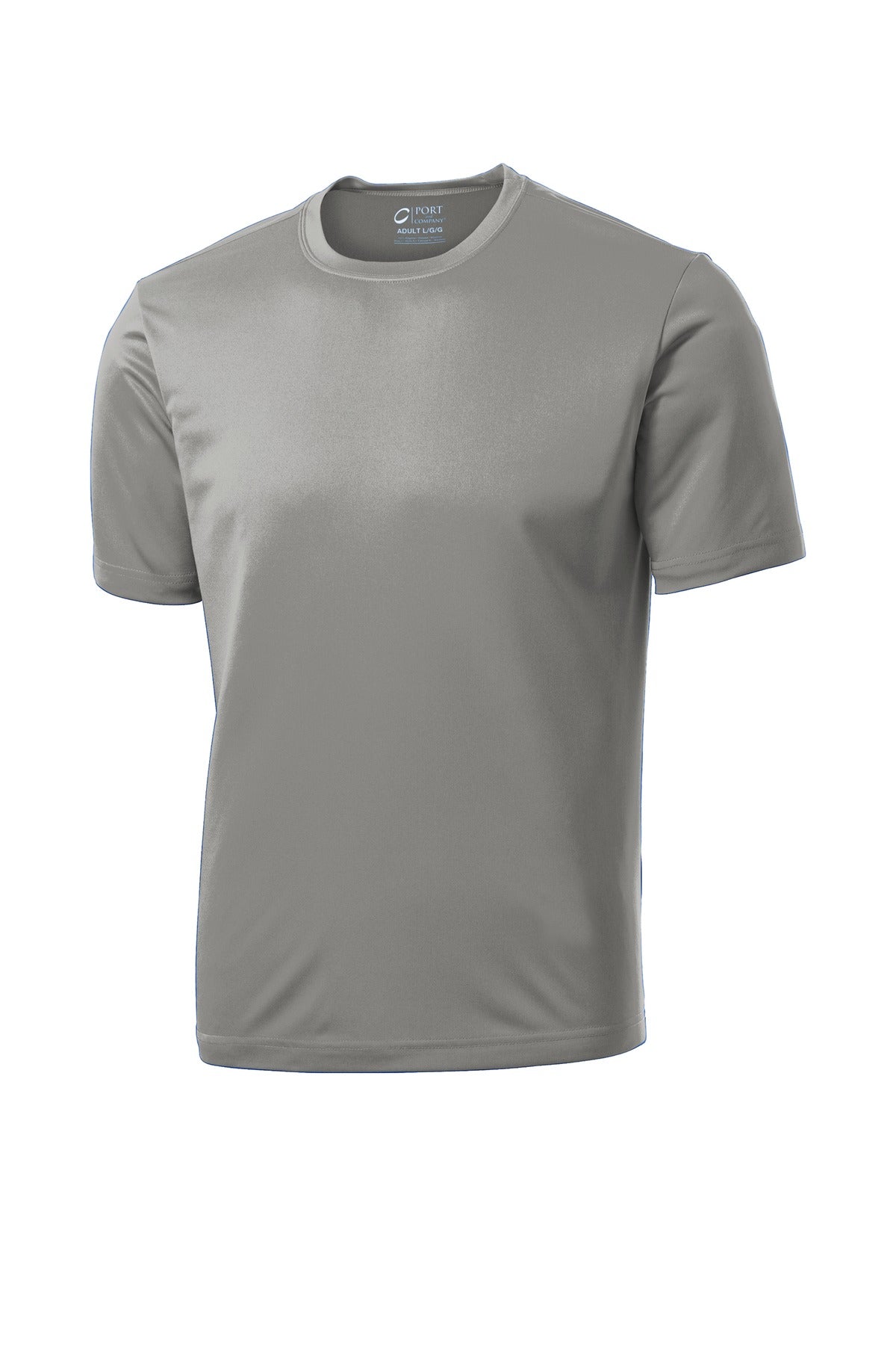 Front View of Grey Concrete Port & Co Performance Tee. PC380 plain