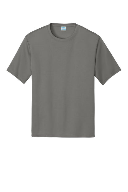 Front View of Grey Concrete Port & Co Performance Tee. PC380 plain