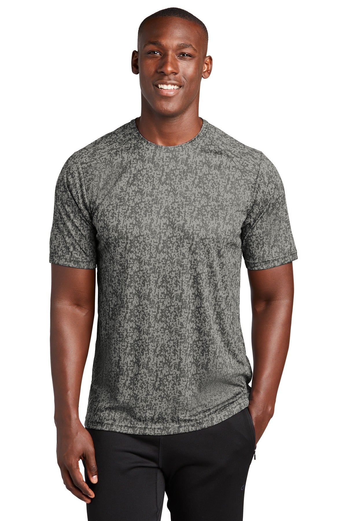 Front View of Grey Concrete Sport-Tek Digi Camo Tee. ST460 plain
