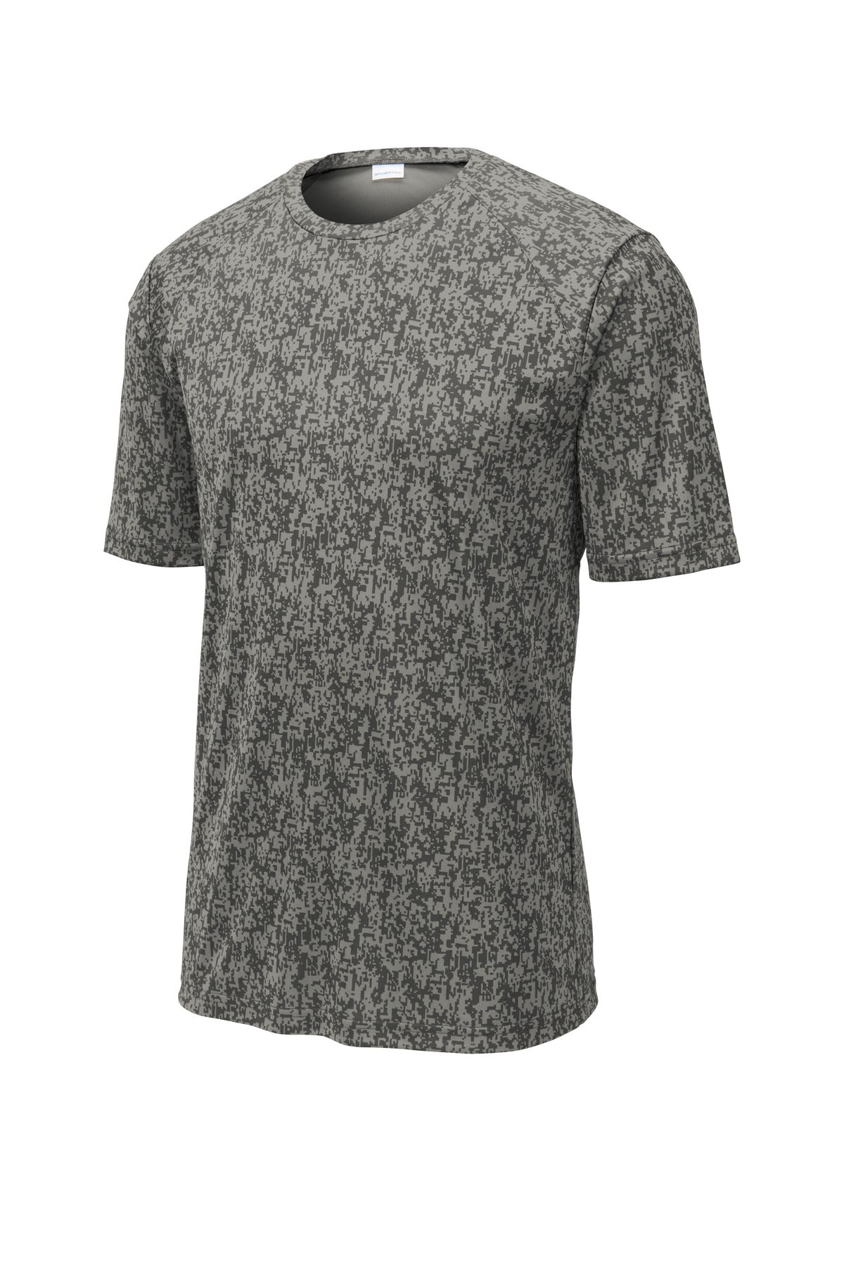 Front View of Grey Concrete Sport-Tek Digi Camo Tee. ST460 plain