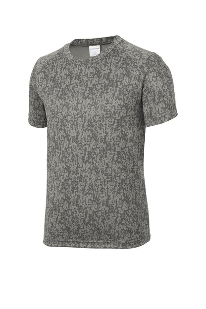 Front View of Grey Concrete Sport-Tek Youth Digi Camo Tee. YST460 plain