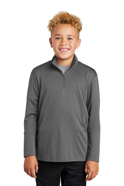 Front View of Grey Concrete Sport-Tek Youth PosiCharge Competitor 1/4-Zip Pullover. YST357 plain