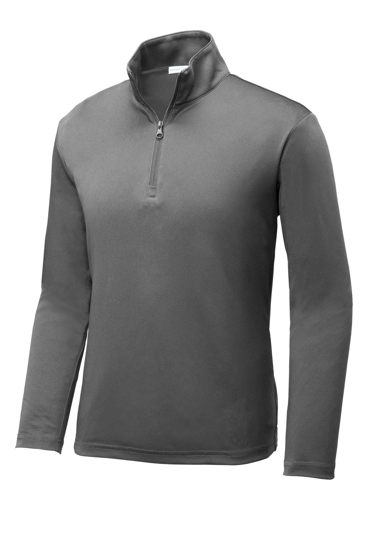 Front View of Grey Concrete Sport-Tek Youth PosiCharge Competitor 1/4-Zip Pullover. YST357 plain
