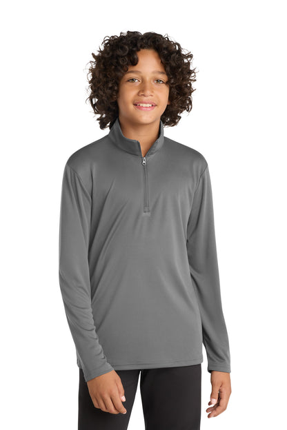 Front View of Grey Concrete Sport-Tek Youth PosiCharge Competitor 1/4-Zip Pullover. YST357 plain