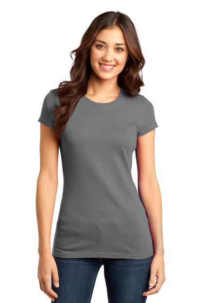 Front View of Grey District Women's Fitted Very Important Tee . DT6001 plain