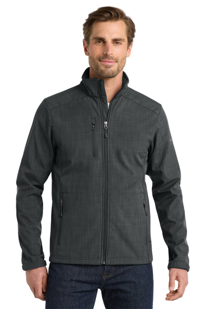 Front View of Grey Eddie Bauer Shaded Crosshatch Soft Shell Jacket. EB532 plain