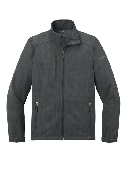 Front View of Grey Eddie Bauer Shaded Crosshatch Soft Shell Jacket. EB532 plain