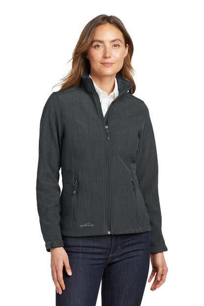 Front View of Grey Eddie Bauer Women's Shaded Crosshatch Soft Shell Jacket. EB533 plain