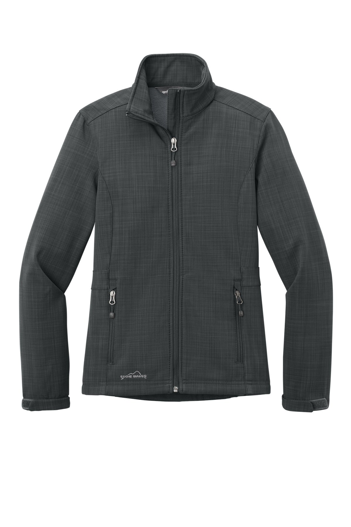 Front View of Grey Eddie Bauer Women's Shaded Crosshatch Soft Shell Jacket. EB533 plain