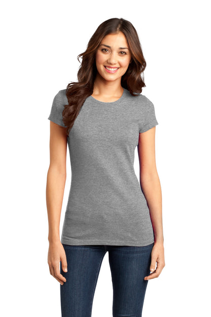 Front View of Grey Frost District Women's Fitted Very Important Tee . DT6001 plain