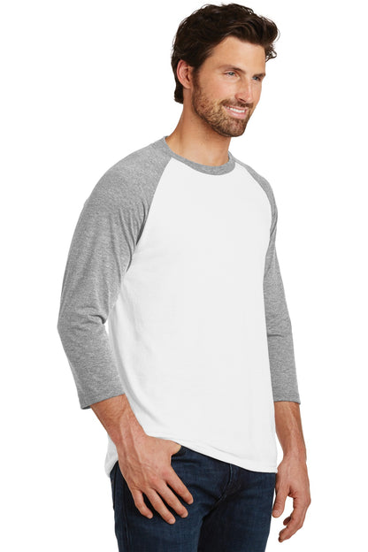 Front View of Grey Fr/White District Perfect Tri 3/4-Sleeve Raglan. DM136 plain