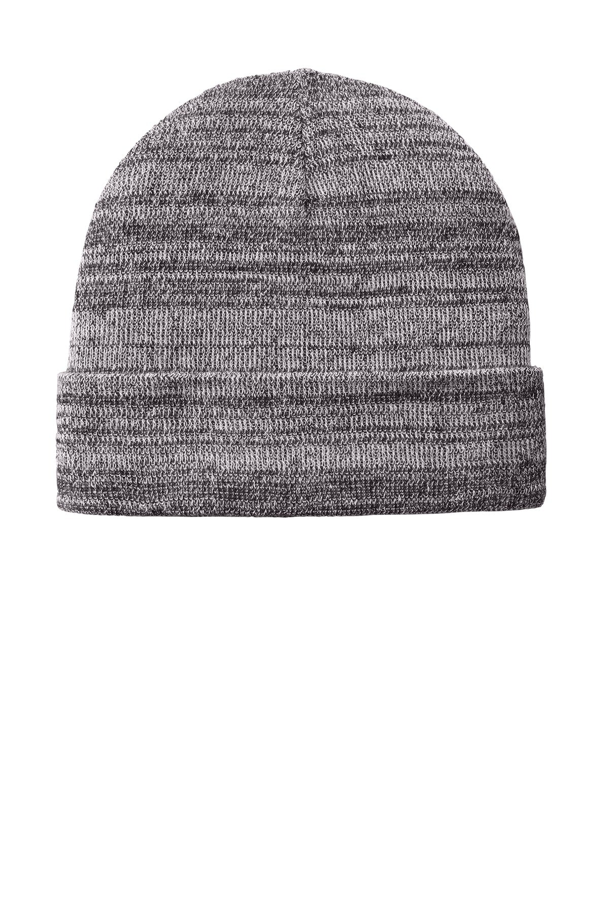Front View of Grey Heather Port Authority Knit Cuff Beanie C939 plain