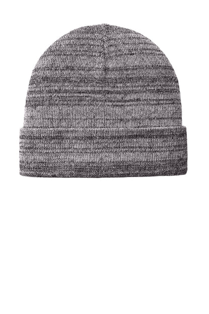 Front View of Grey Heather Port Authority Knit Cuff Beanie C939 plain