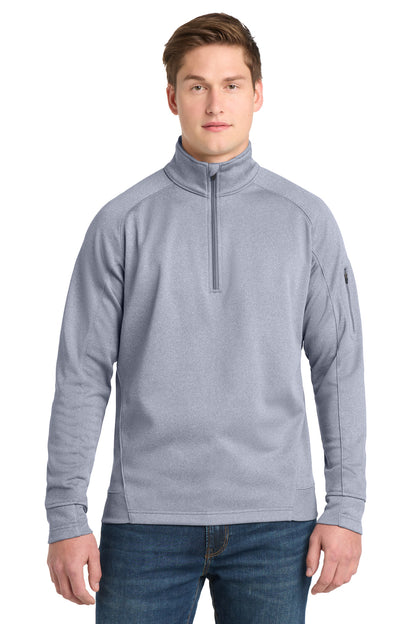 Front View of Grey Heather Sport-Tek Tech Fleece 1/4-Zip Pullover. F247 plain