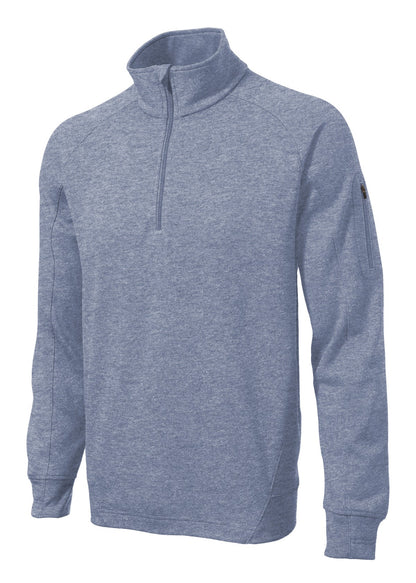 Front View of Grey Heather Sport-Tek Tech Fleece 1/4-Zip Pullover. F247 plain