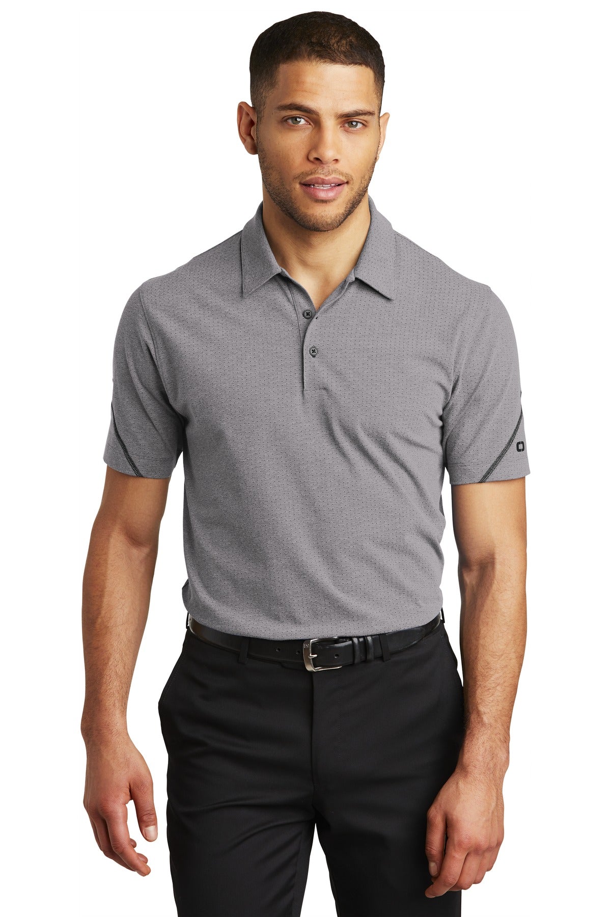 Front View of Grey Hthr OGIO Tread Polo. OG135 plain