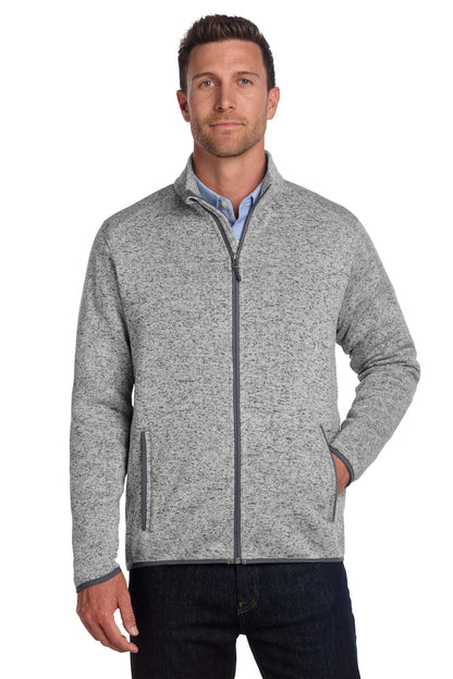 Front View of Grey Hthr Port Authority Sweater Fleece Jacket. F232 plain