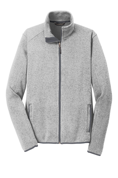 Front View of Grey Hthr Port Authority Sweater Fleece Jacket. F232 plain