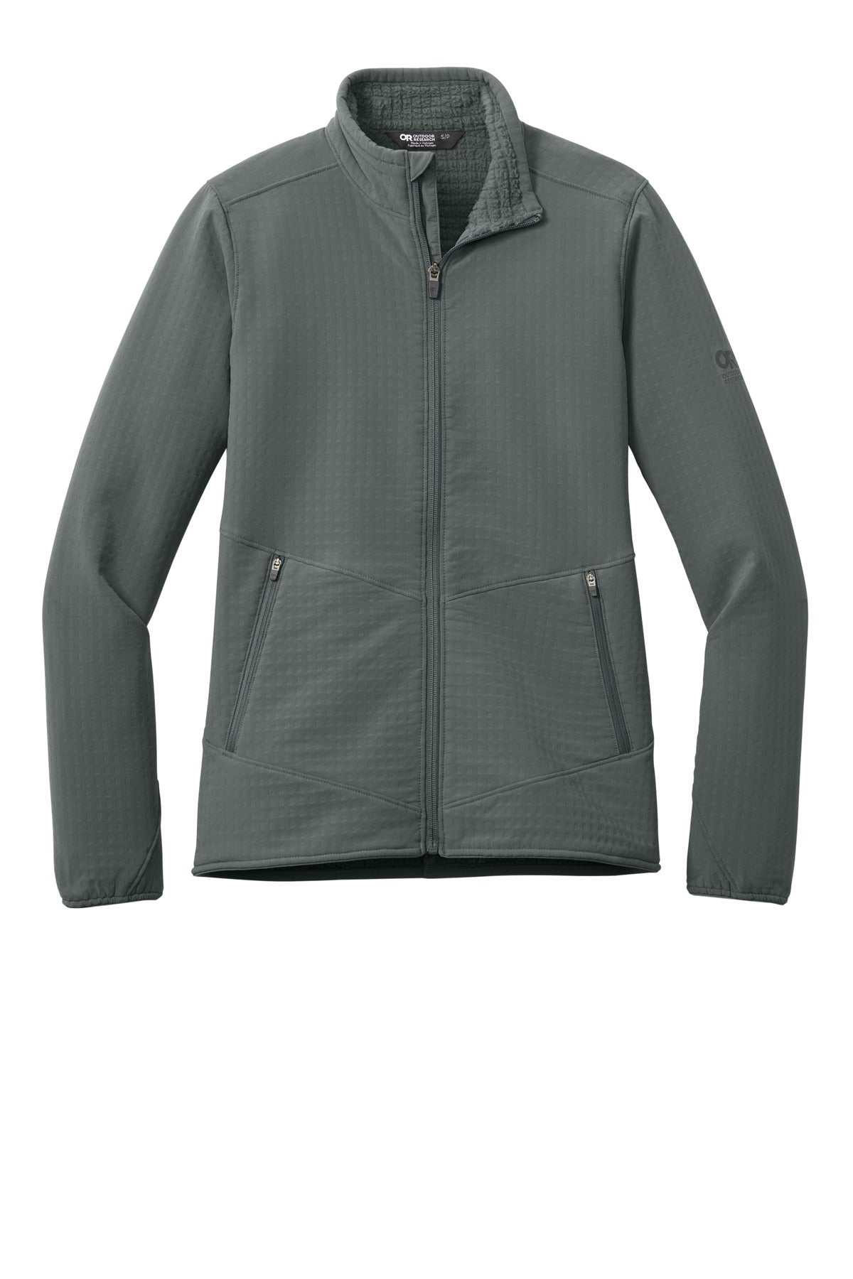Front View of Grey LIMITED EDITION Outdoor Research Women's Grid Soft Shell Jacket OR322265 plain