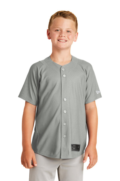 Front View of Grey New Era Youth Diamond Era Full-Button Jersey. YNEA220 plain