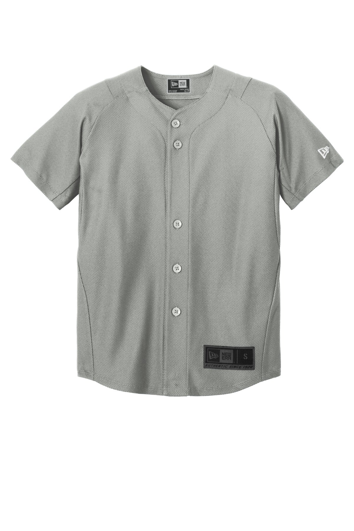 Front View of Grey New Era Youth Diamond Era Full-Button Jersey. YNEA220 plain