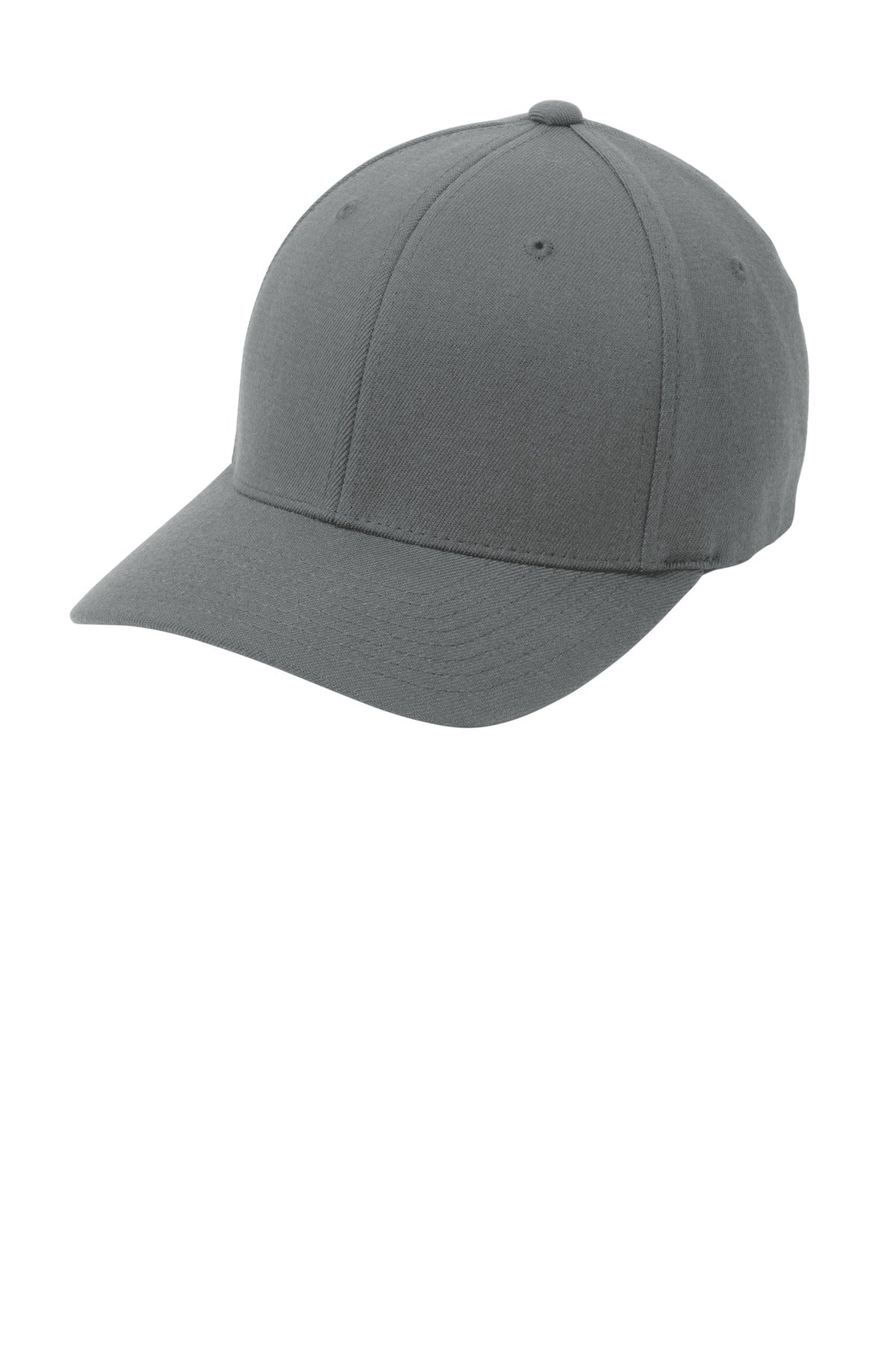 Front View of Grey Port Authority Flexfit Wool Blend Cap. C928 plain