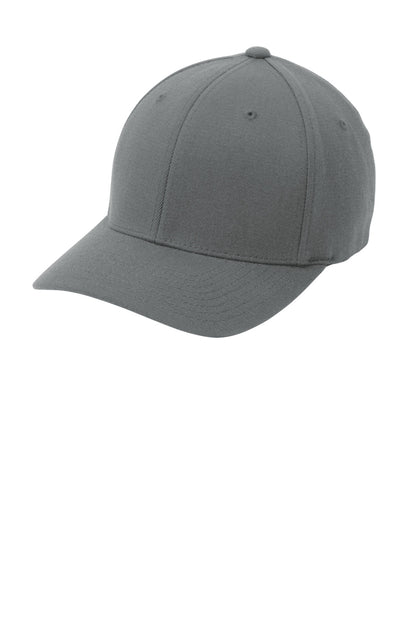 Front View of Grey Port Authority Flexfit Wool Blend Cap. C928 plain
