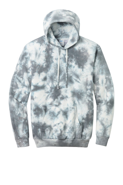 Front View of Grey Port & Co Crystal Tie-Dye Pullover Hoodie PC144 plain