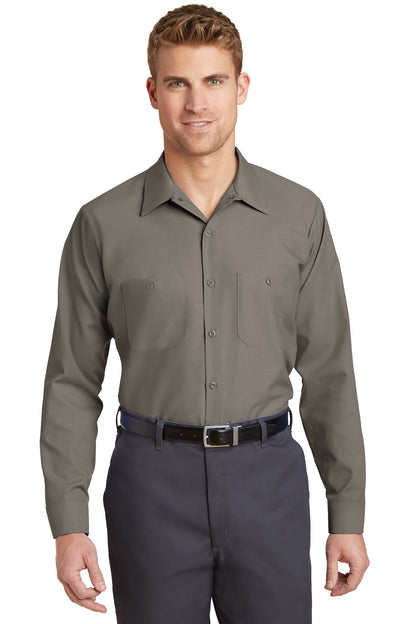 Front View of Grey Red Kap Long Sleeve Industrial Work Shirt. SP14 plain