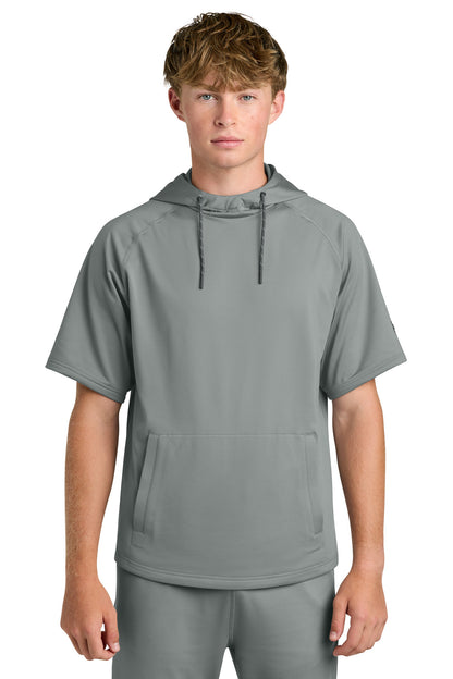 Front View of Grey Richardson Charge Performance Fleece Short Sleeve Hoodie RA7200SSH plain