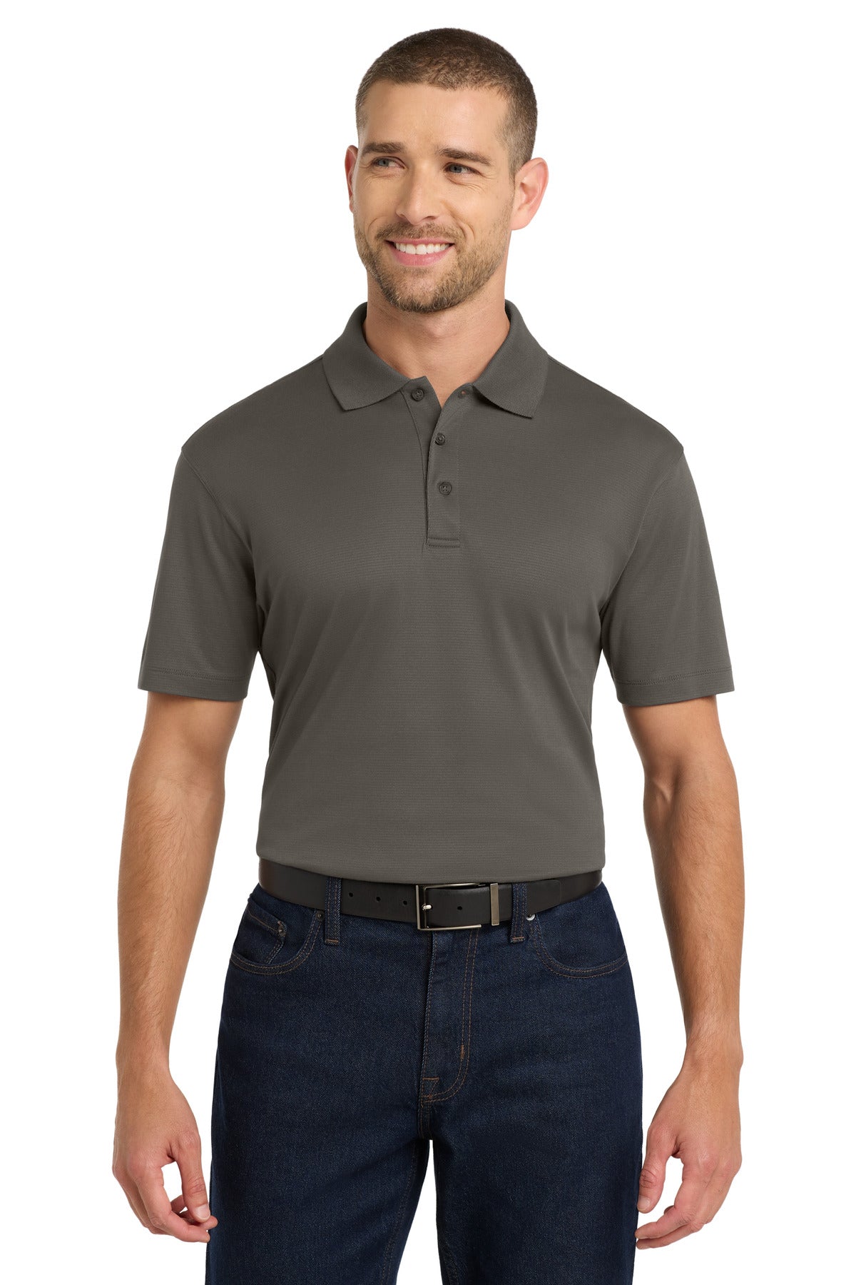 Front View of Grey Smoke Port Authority Rapid Dry Mesh Polo. K573 plain