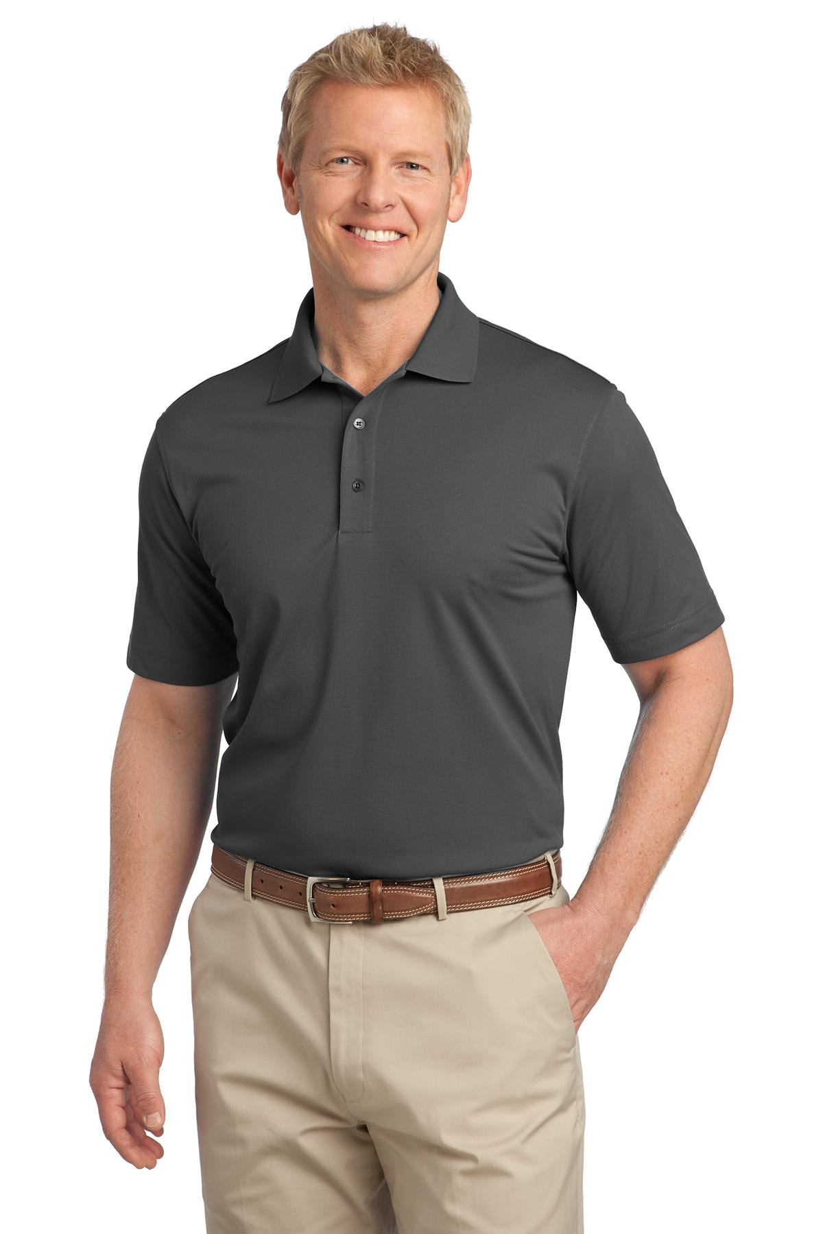 Front View of Grey Smoke Port Authority Tech Pique Polo. K527 plain