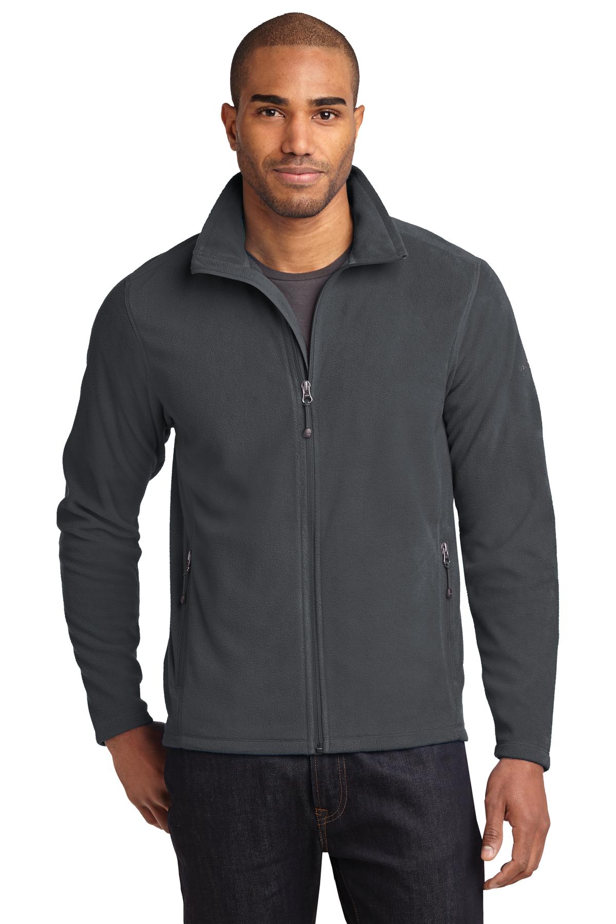 Front View of Grey Steel Eddie Bauer Full-Zip Microfleece Jacket. EB224 plain