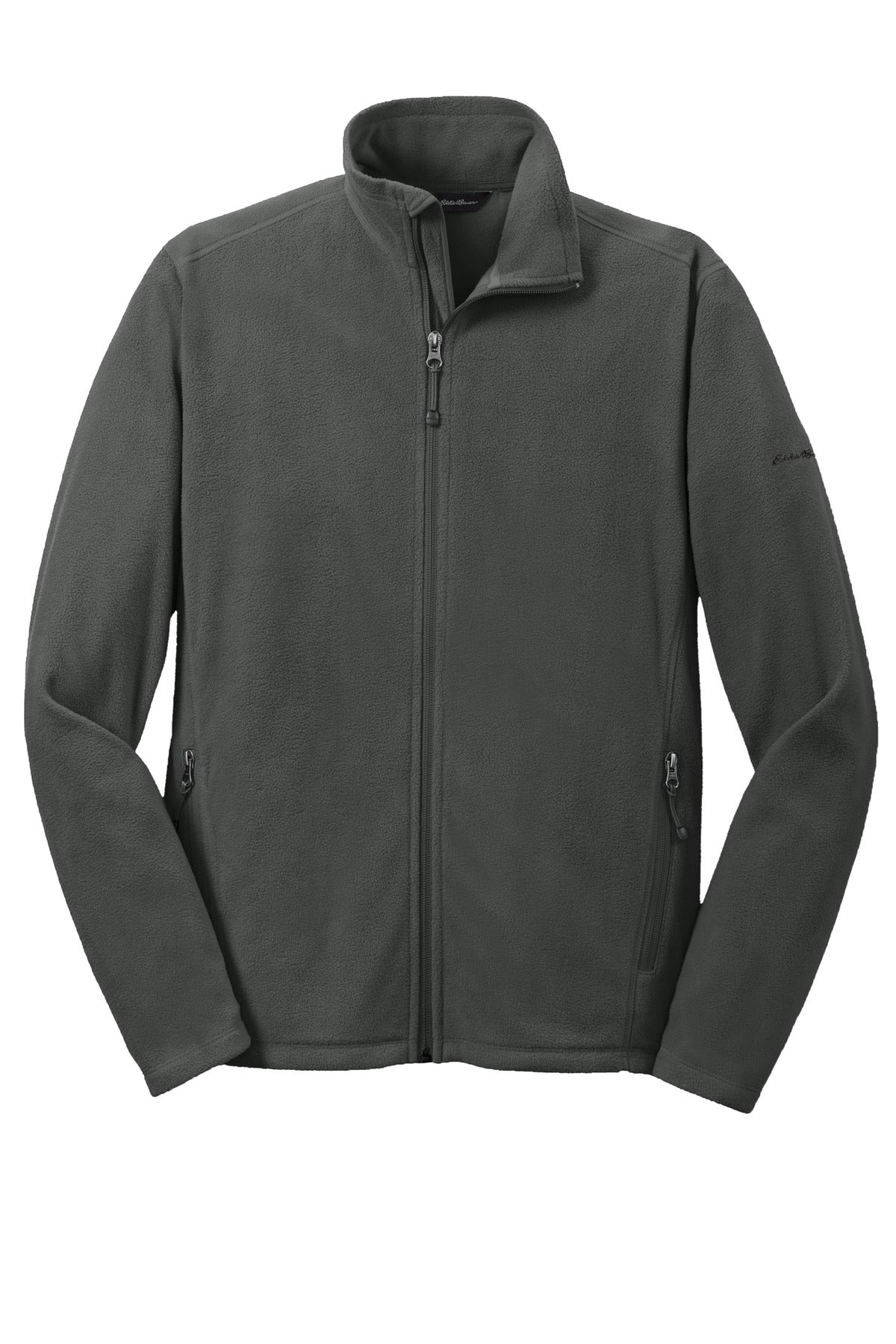 Front View of Grey Steel Eddie Bauer Full-Zip Microfleece Jacket. EB224 plain