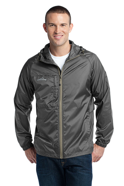 Front View of Grey Steel Eddie Bauer - Packable Wind Jacket. EB500 plain