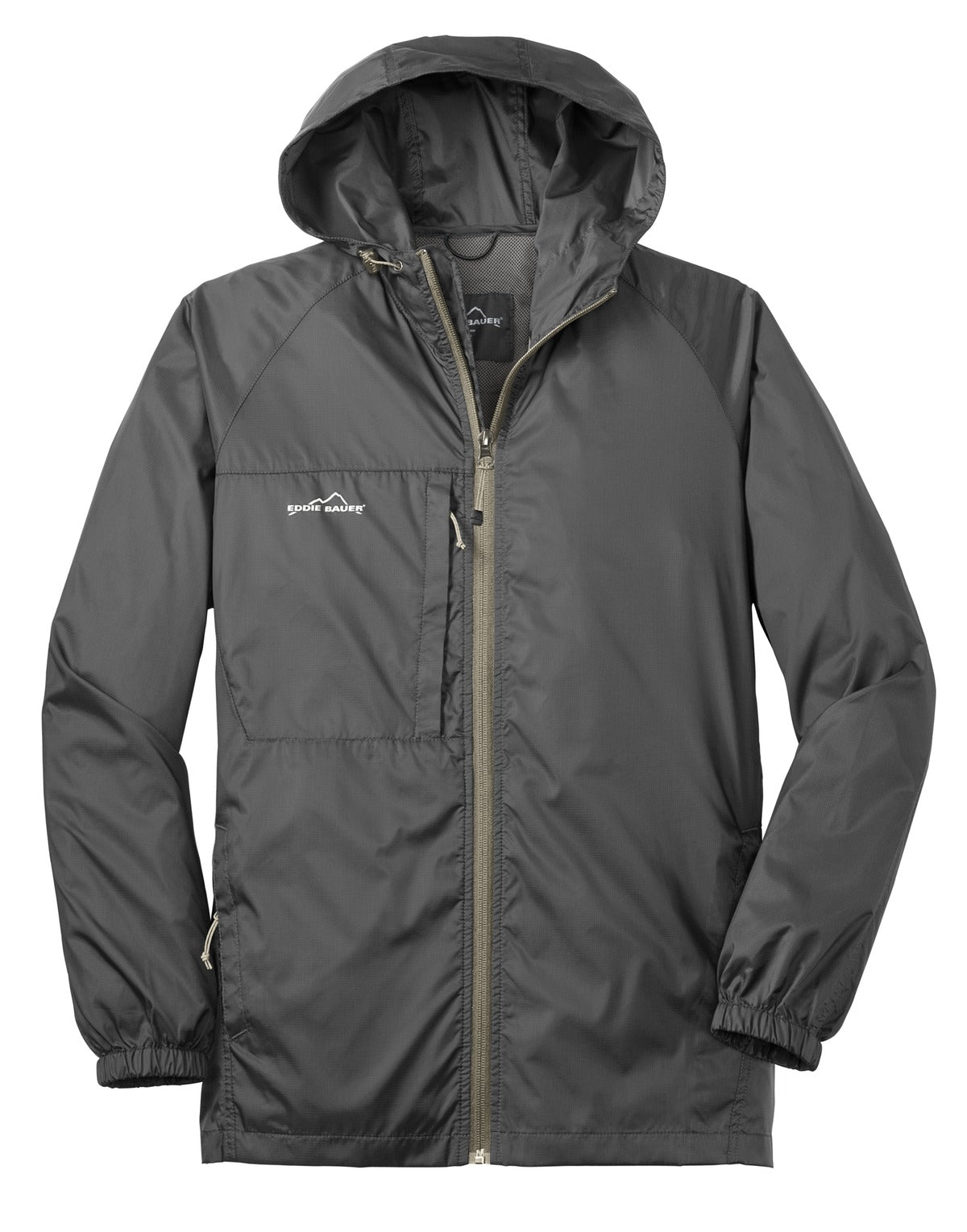 Front View of Grey Steel Eddie Bauer - Packable Wind Jacket. EB500 plain