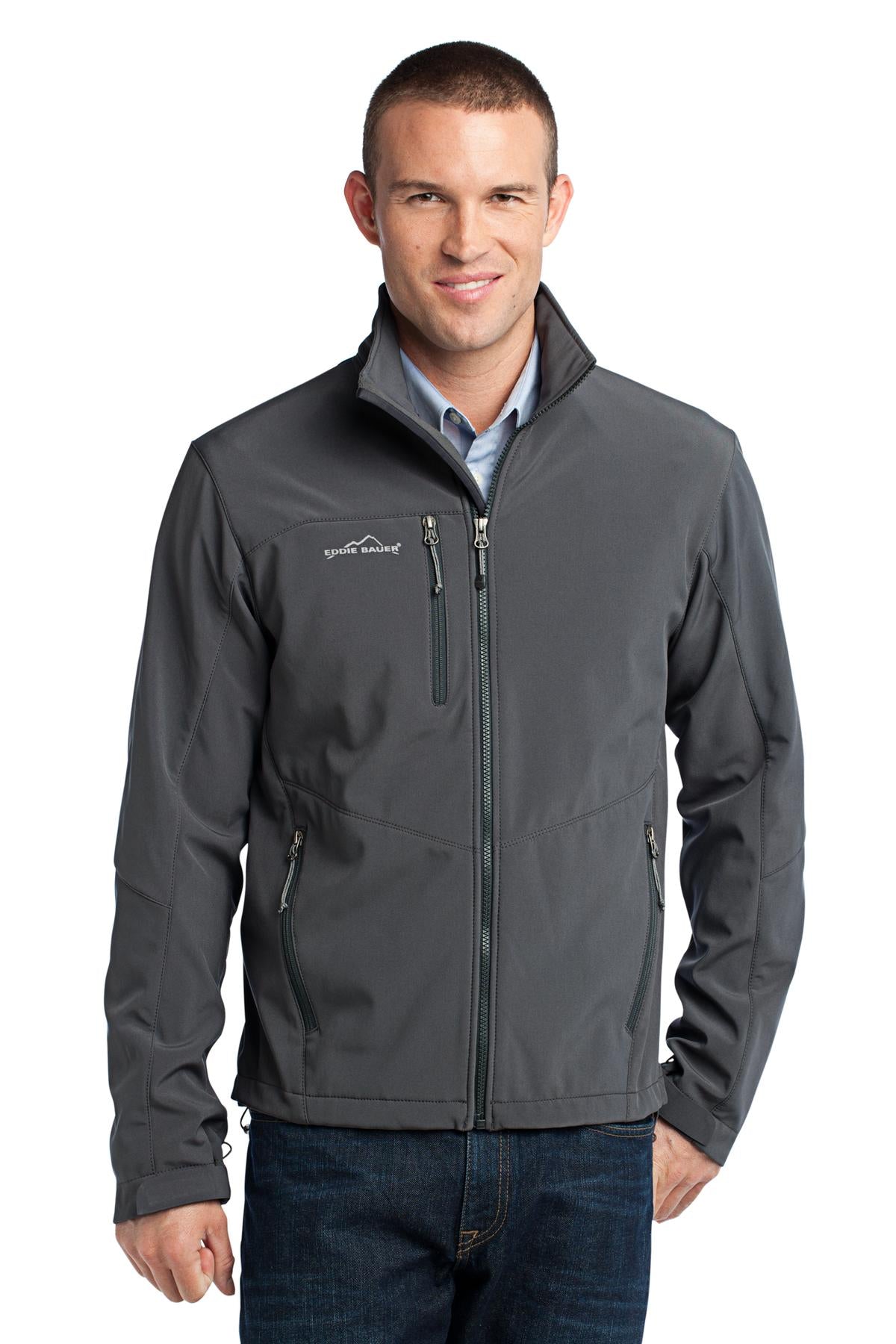 Front View of Grey Steel Eddie Bauer - Soft Shell Jacket. EB530 plain