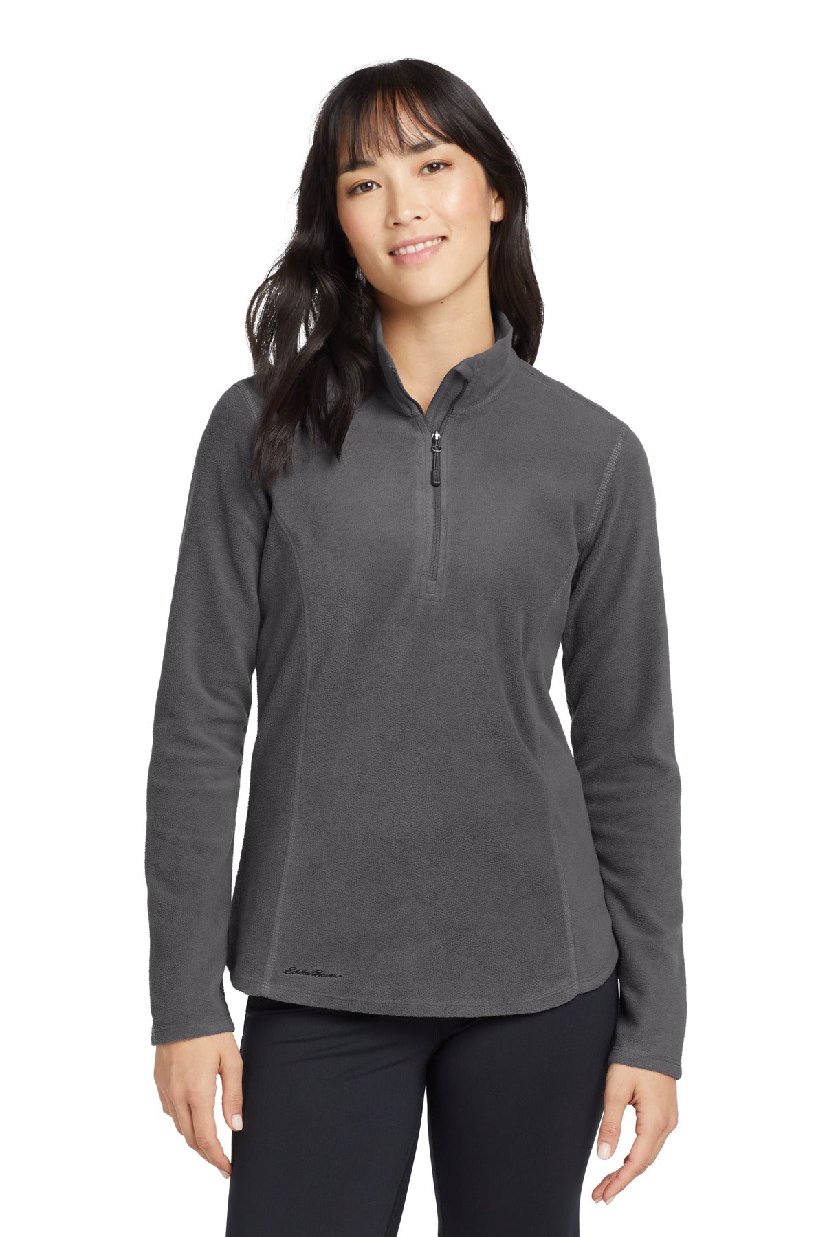Front View of Grey Steel Eddie Bauer Women's 1/2-Zip Microfleece Jacket EB227 plain
