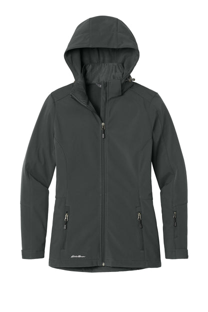 Front View of Grey Steel Eddie Bauer Women's Hooded Soft Shell Parka. EB537 plain