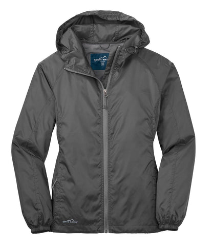 Front View of Grey Steel Eddie Bauer Women's Packable Wind Jacket. EB501 plain