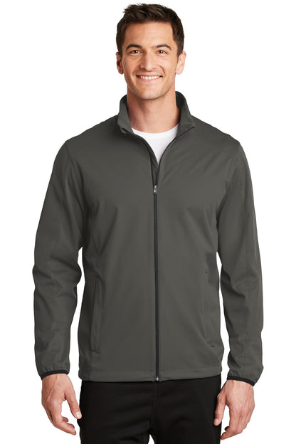 Front View of Grey Steel Port Authority Active Soft Shell Jacket. J717 plain