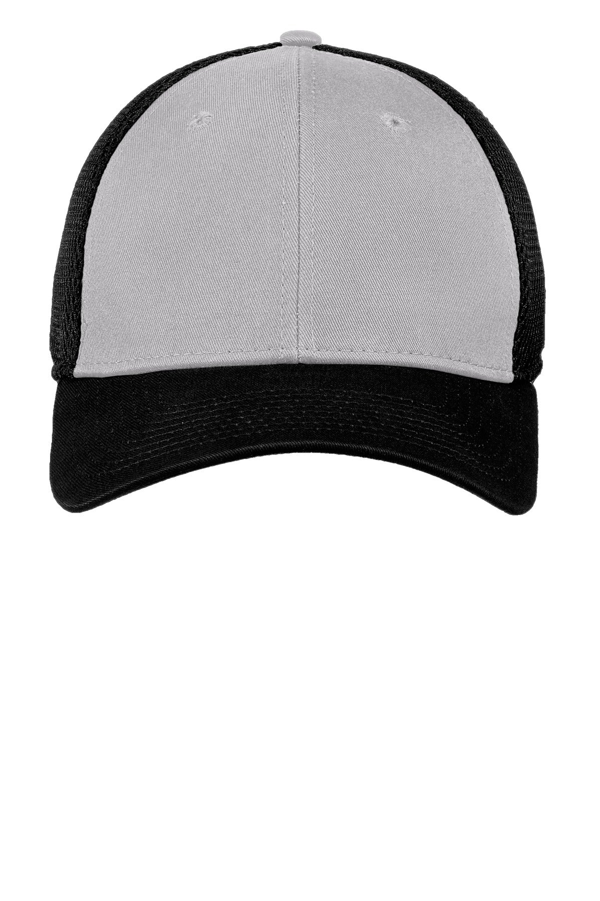 Front View of Grey/Black New Era - Stretch Mesh Cap. NE1020 plain