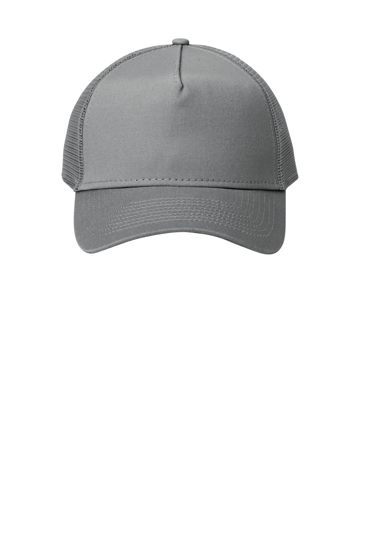Front View of Grey/Grey New Era Snapback Trucker Cap. NE205 plain