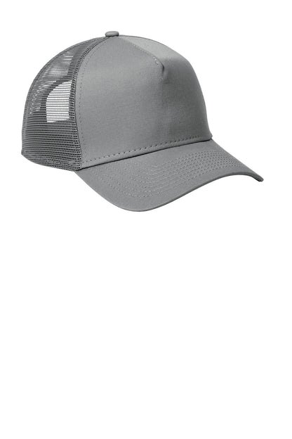 Front View of Grey/Grey New Era Snapback Trucker Cap. NE205 plain