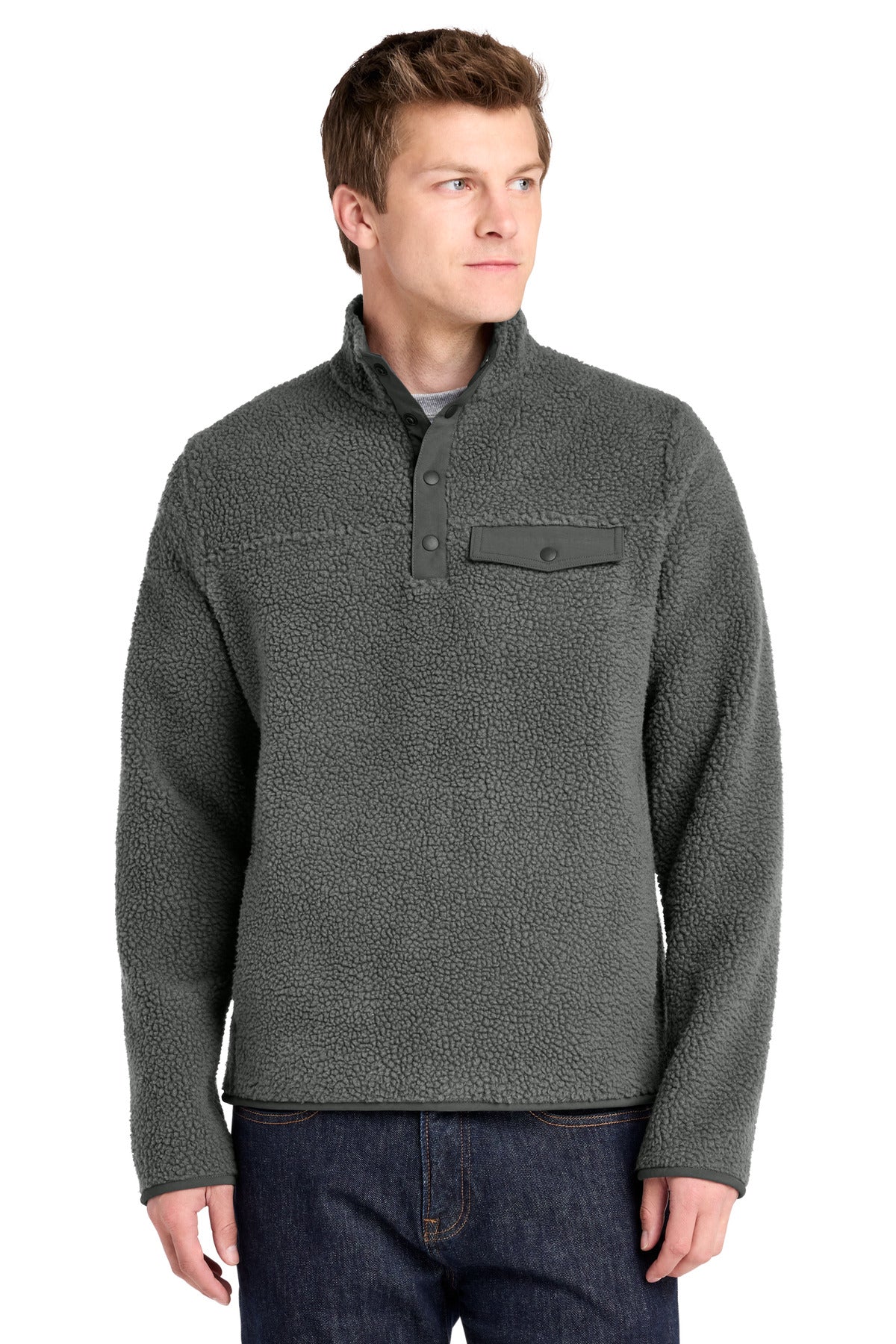 Front View of GreySteel Port Authority Camp Fleece Snap Pullover F140 plain