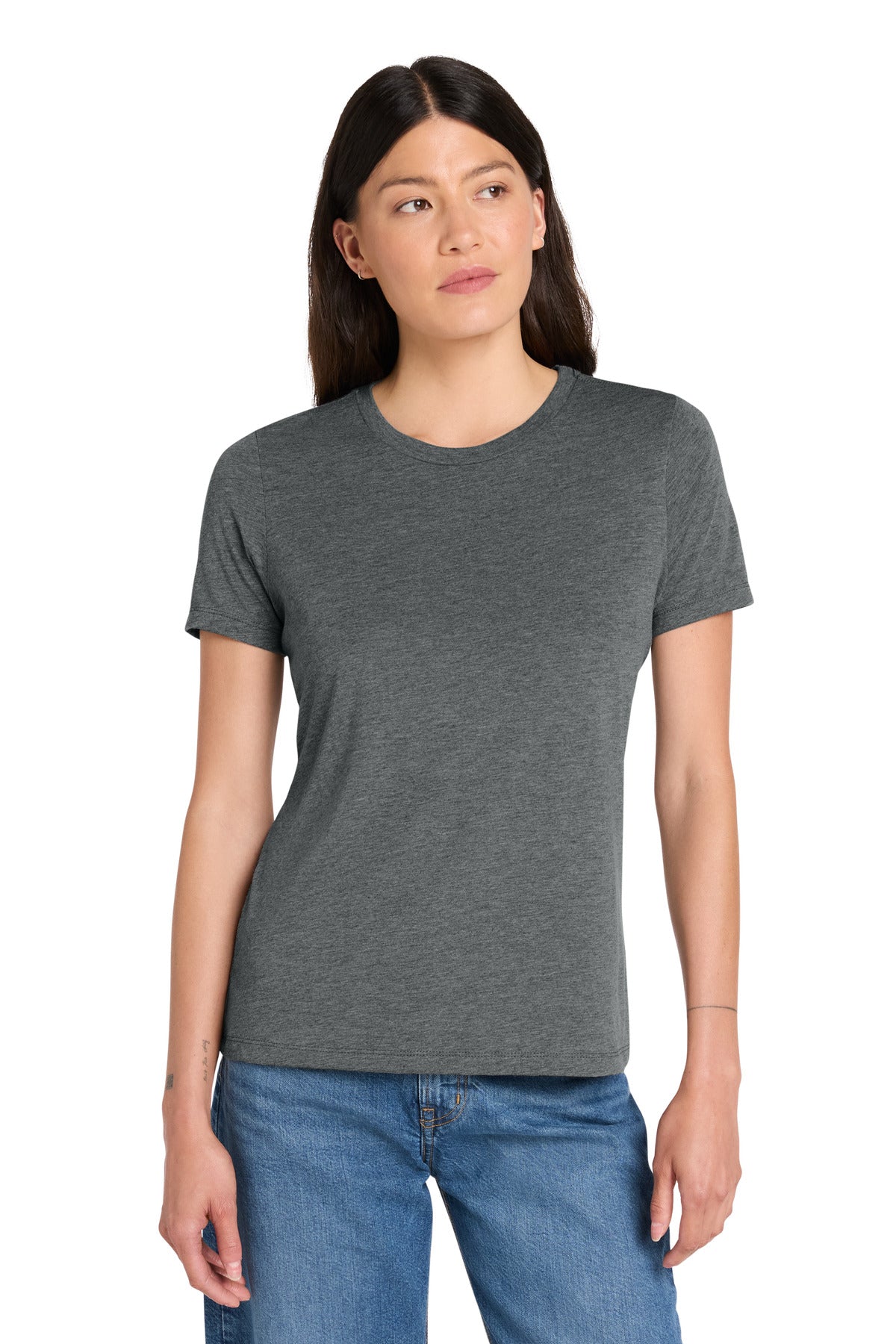 Front View of GreyTB BELLA+CANVAS Women's Relaxed Triblend Tee BC6413 plain